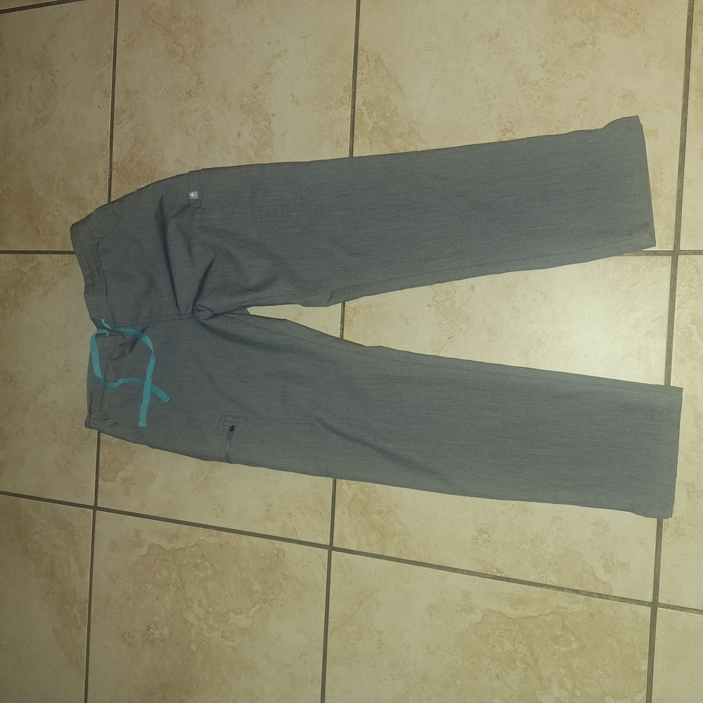 Figs Women's Gray Graphite Scrub Pants with Teal Drawstring